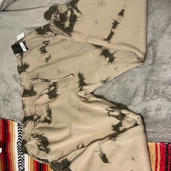 Men’s Tie Dye Jogger Sweatpants Beige Green Elastic Waist Drawstring - Picture 3 of 11